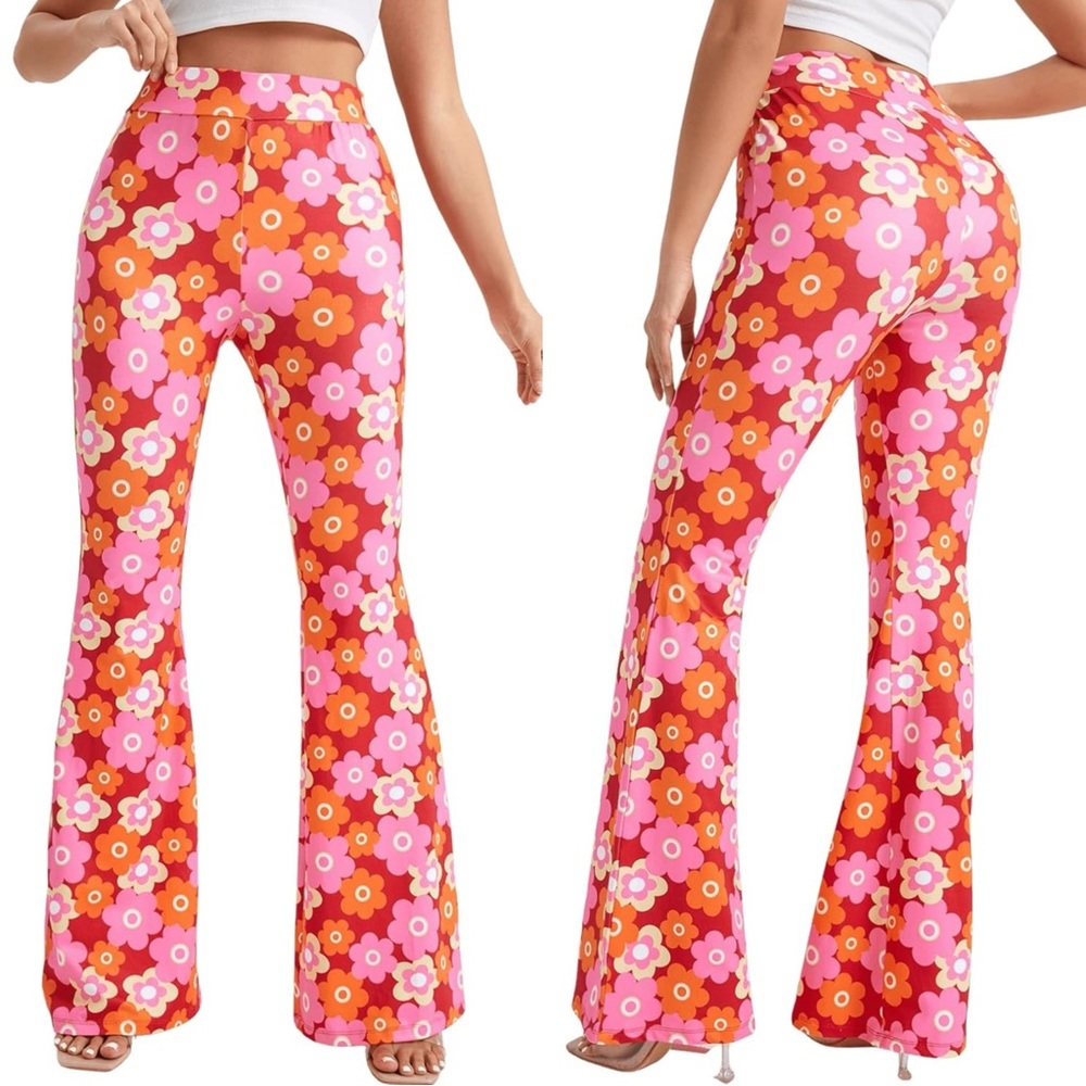 NWOT Women's Bootcut High Waisted Yoga Pants Sunflower Print - Medium